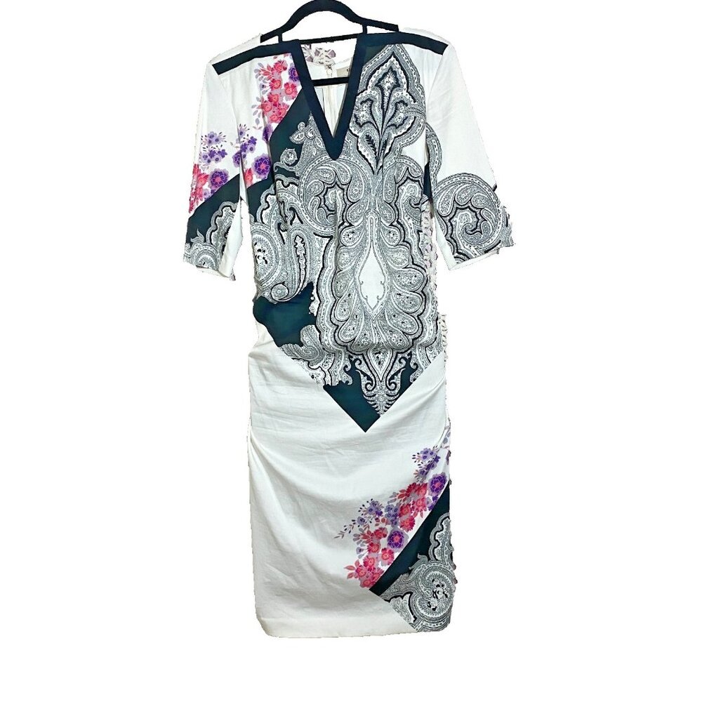 $1359 ETRO Milano Dress Black‎ & White Paisley Panel Made in Italy Sz 46 M